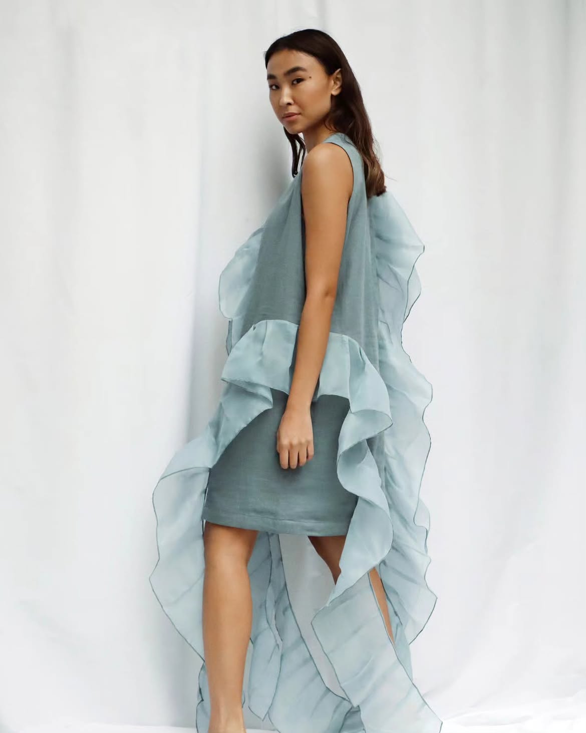 Linen Dress with Ruffles