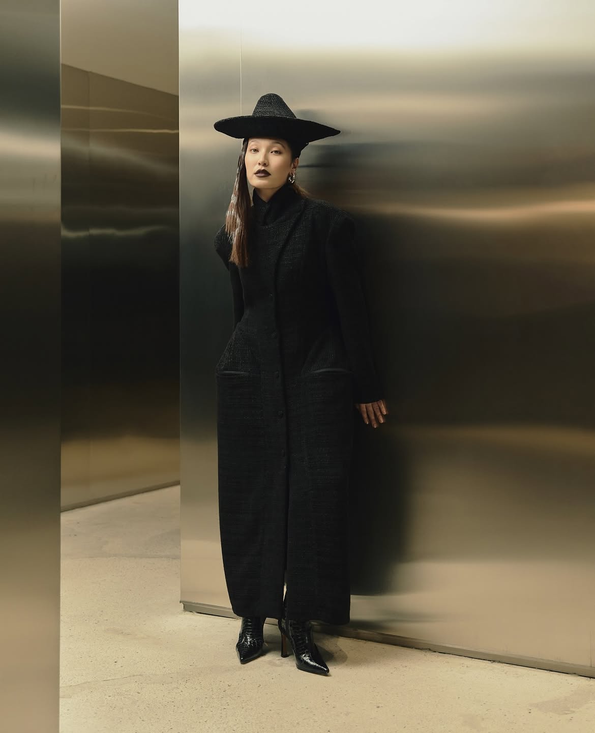 Textured Maxi Dress with Conceptual Hat (CLICHÉ Lookbook)