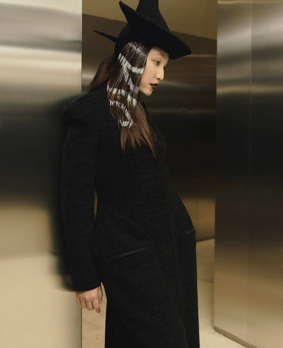 Textured Maxi Dress with Conceptual Hat (CLICHÉ Lookbook)