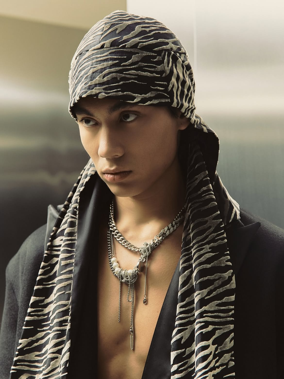 Leather Ensemble with Textured Scarf (CLICHÉ Lookbook)