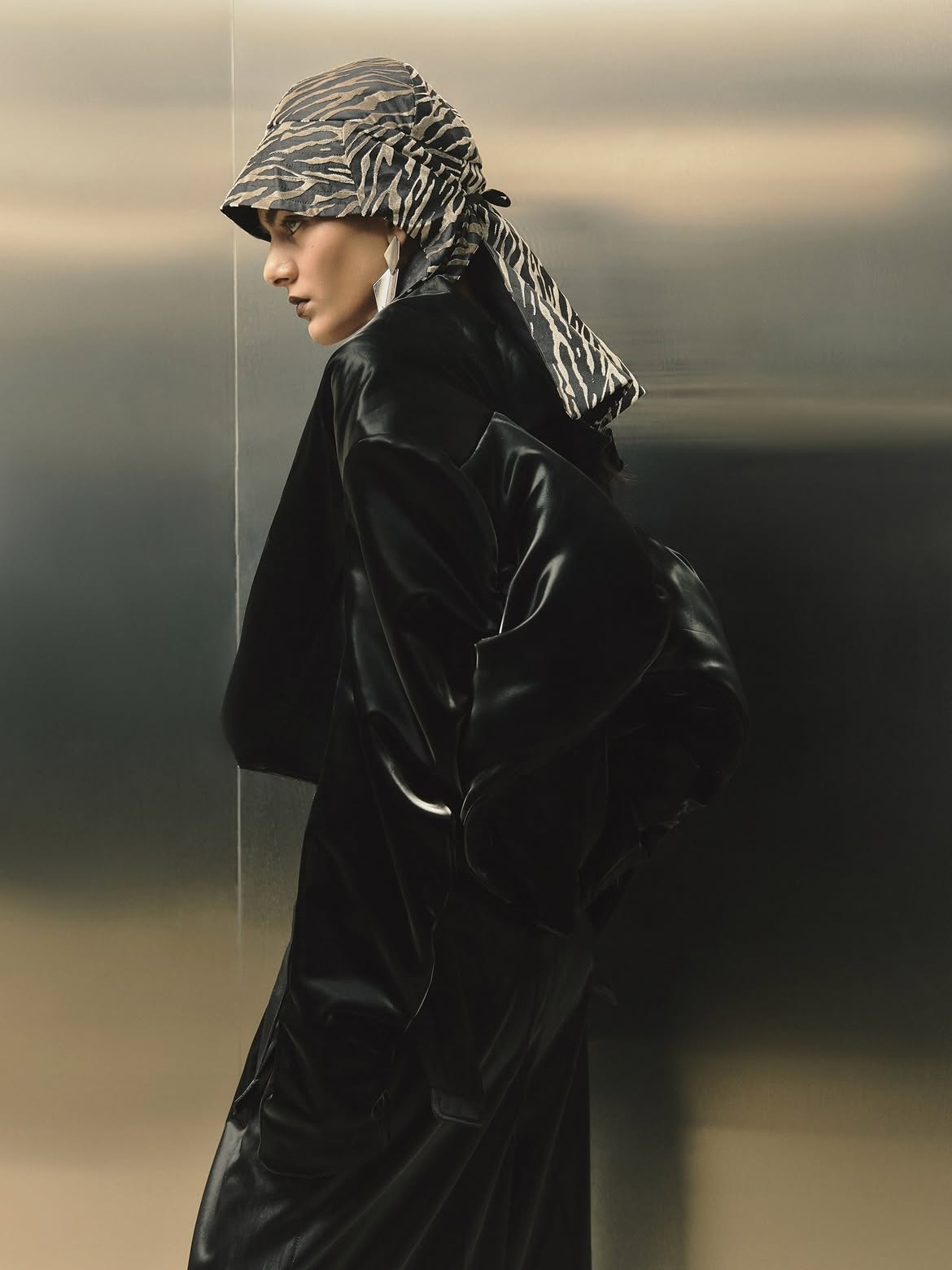 Leather Ensemble with Textured Scarf (CLICHÉ Lookbook)