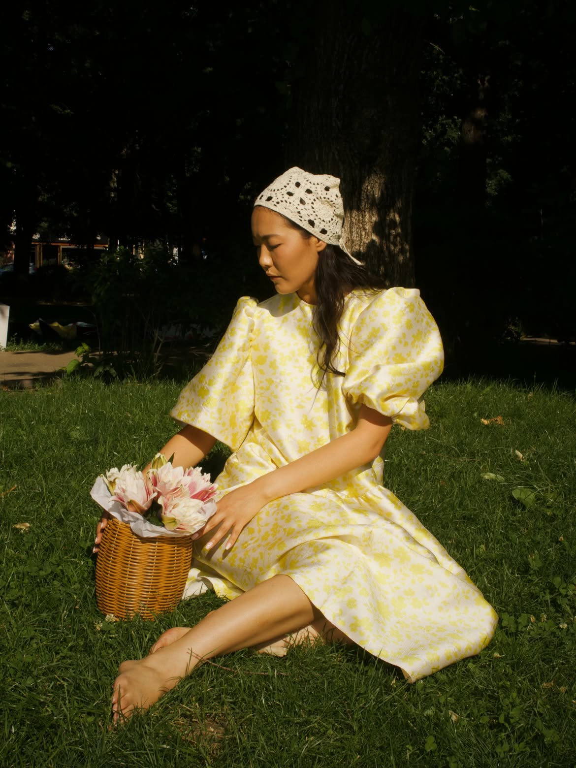 Custom Jacquard Puff Midi Dress