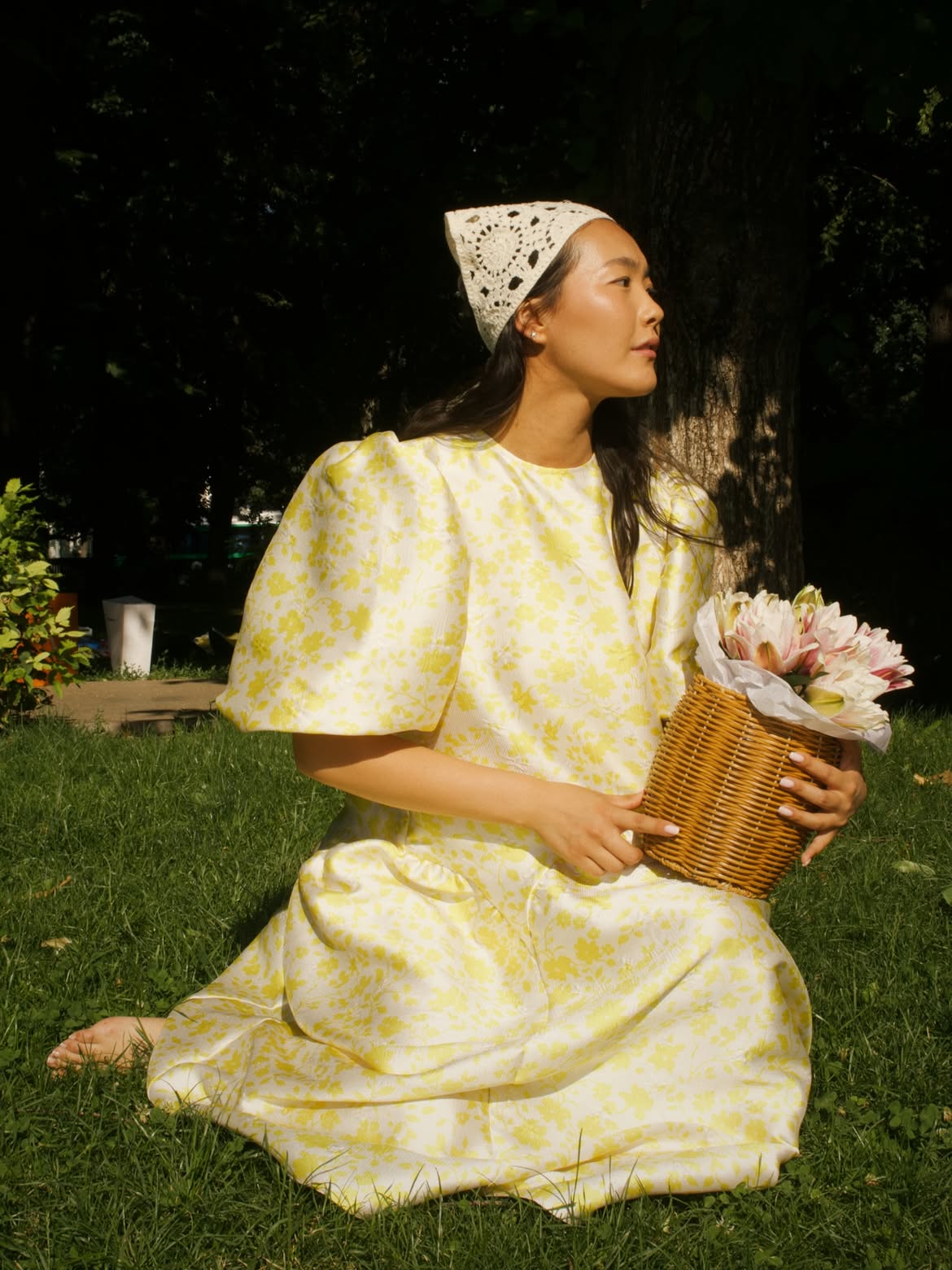 Custom Jacquard Puff Midi Dress