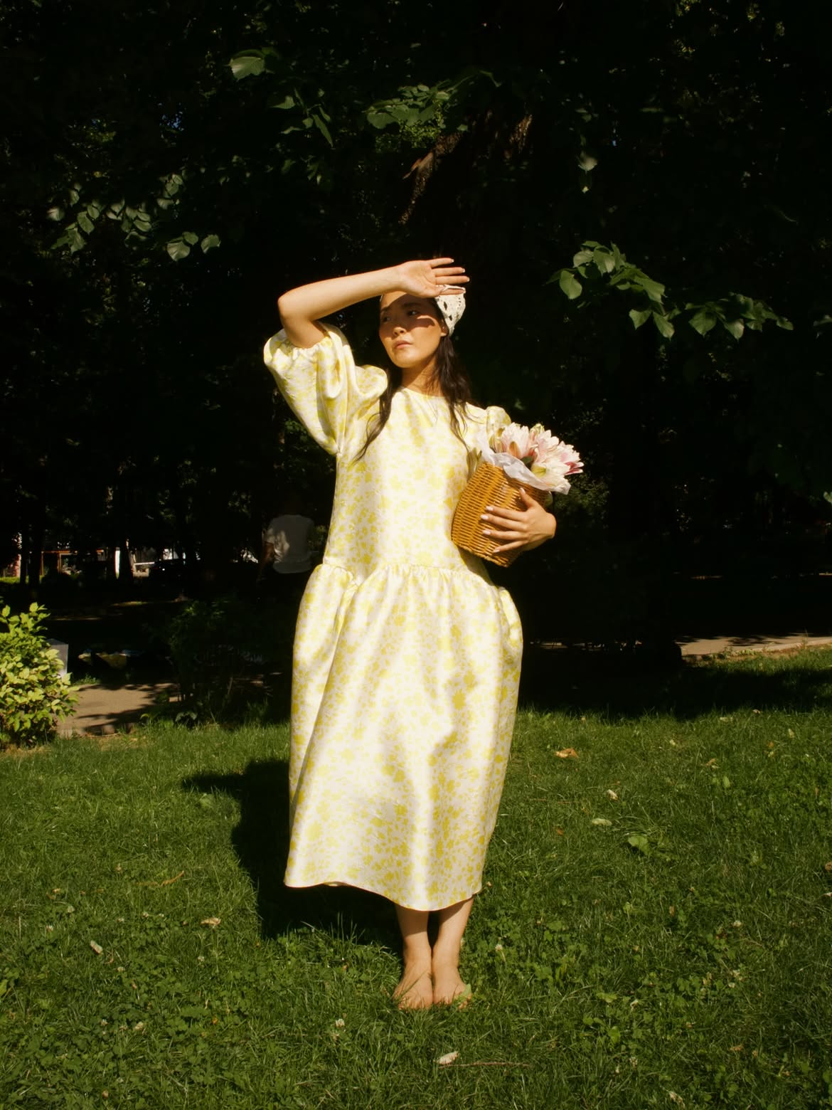 Custom Jacquard Puff Midi Dress