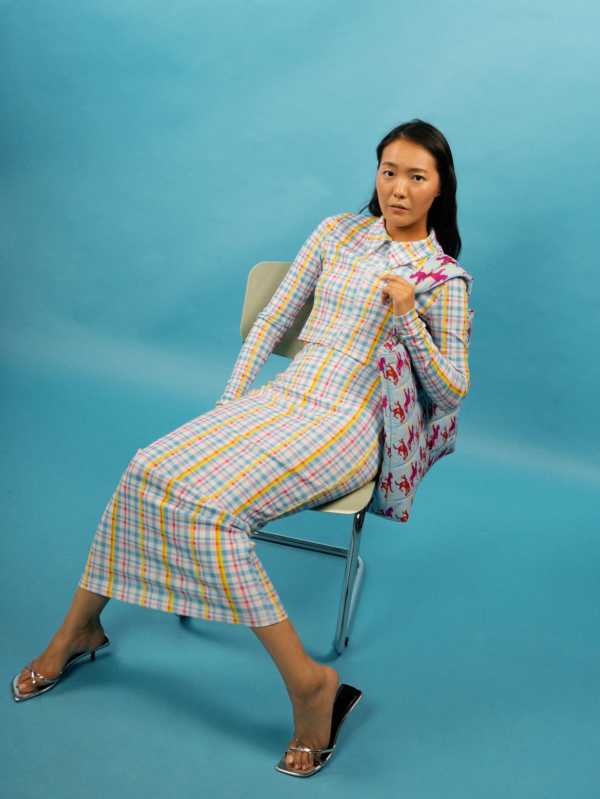 Graphic Plaid Knit Dress