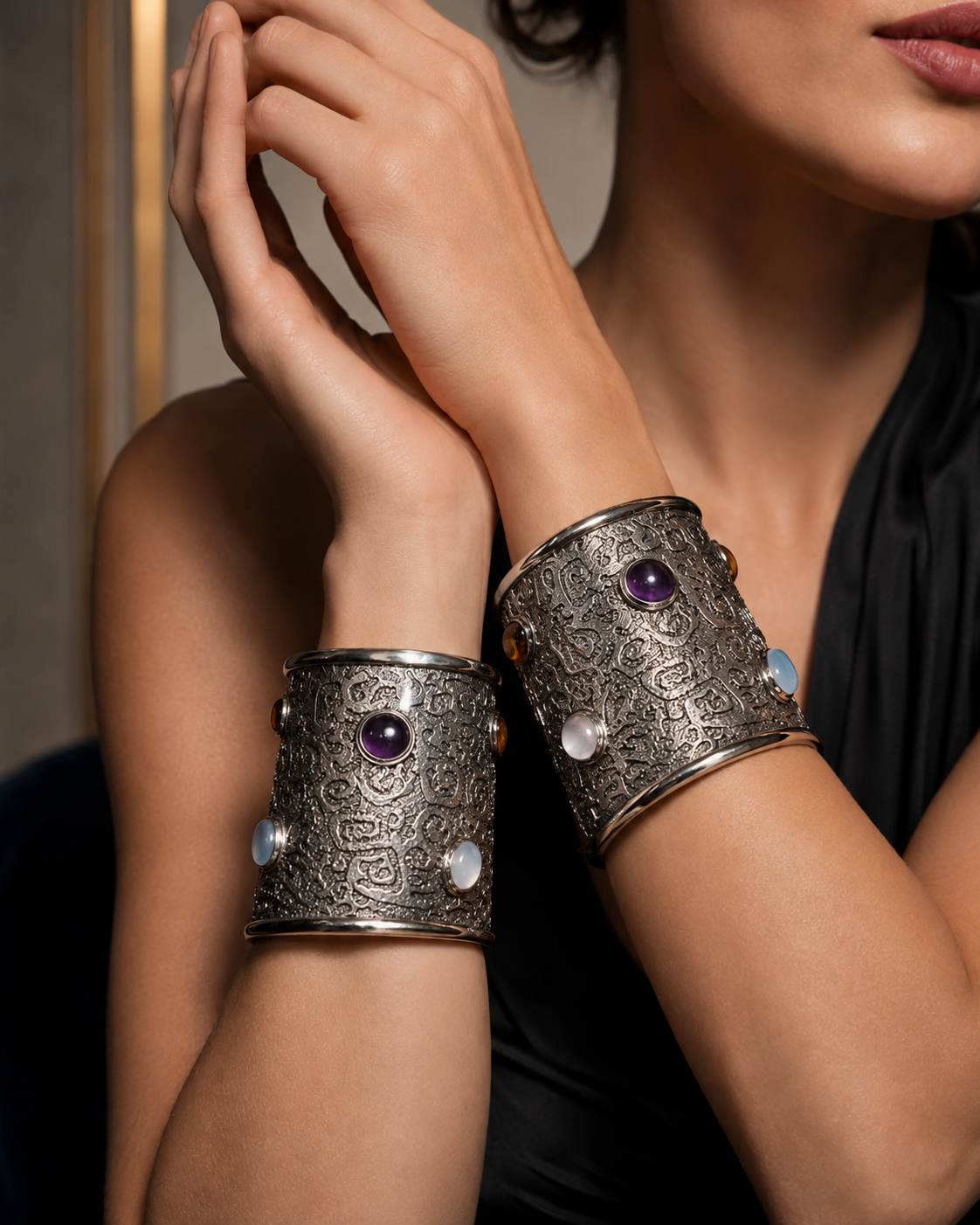 Handcrafted Cuff Bracelets with Gemstones